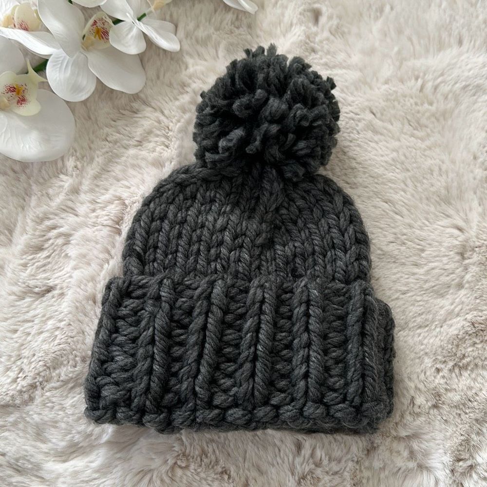 Hat Attack Chunky Knit Beanie Pom Hat Charcoal OS